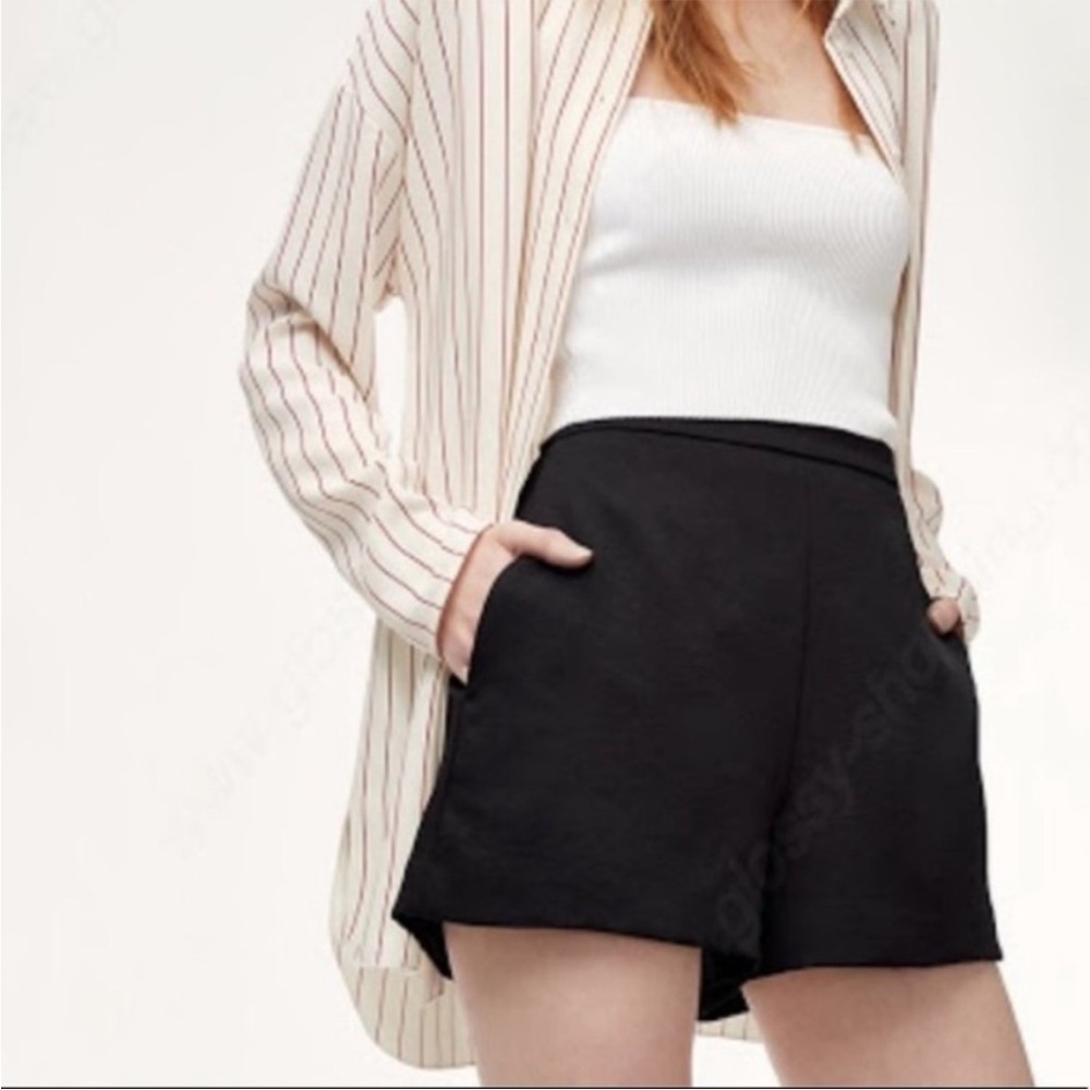 Aritzia Babaton High Waist Pull On Nylon Blend Black Shorts 4